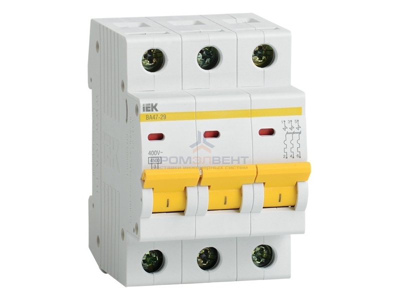 Автоматический выключатель ВА47-29 3Р 25А 4,5кА характеристика D ИЭК (автомат)